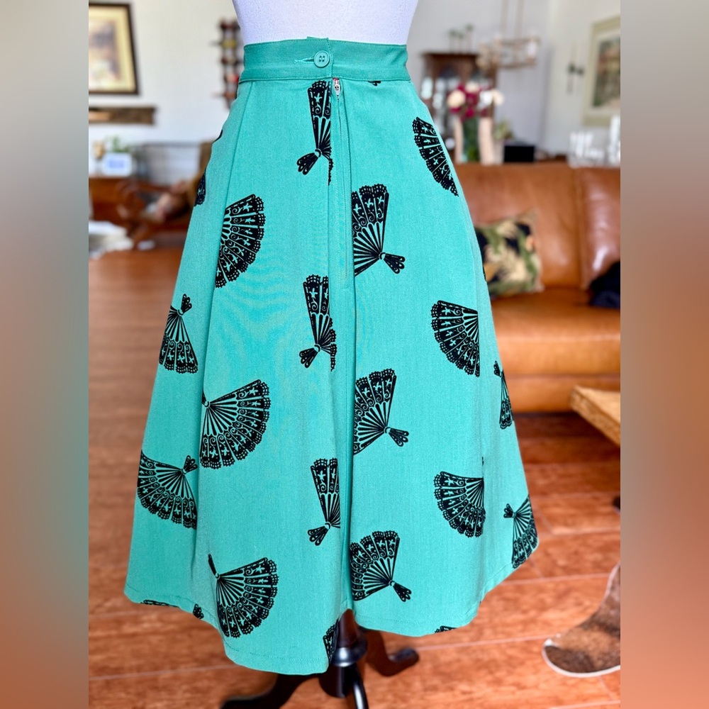 🪭 Bettie Page Emerald Fanny Swing Circle Retro Pinup Skirt - Picture 4 of 10